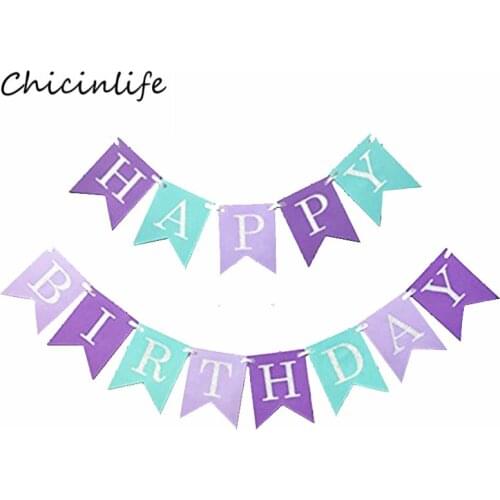 Chicinlife Happy Birthday Bunting Banner Mermaid theme Birthday party Decoration Kids favor