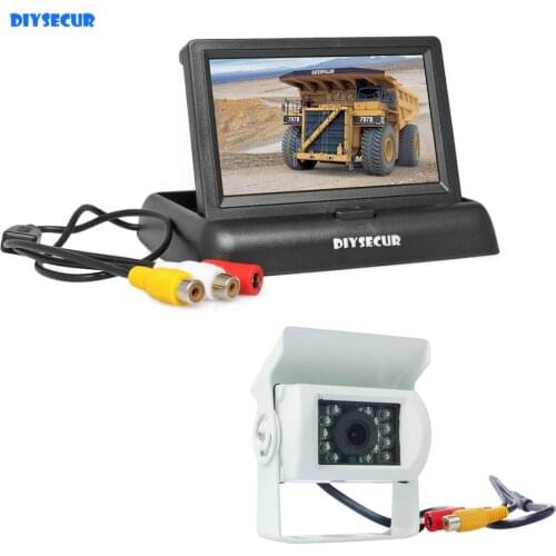 DIYSECUR 4.3" Foldable Rear View Monitor Car Monitor Waterproof CCD Reverse Backup IR Night Vision Bus Truck Camera White