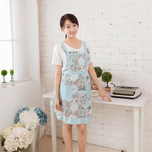 Printed Women Apron with Pockets Waterproof Floral Bib Kitchen Aprons Rose Flower Home Textiles Women Bibs Breech Cloth