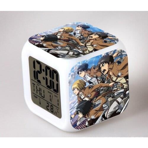 Anime Attack On Titan Action Figures Digital Alarm Clock Desk Light Flash Model Figure Action Toys Kids Xmas Gift