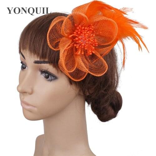 Sinamay Fascinator Headwear Colorful Mesh Feather Flower Party Show Hair Accessories Millinery Cocktail Hat Perfct Color MYQ083