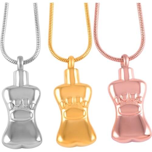 IJD9075 Dropshipping Pet Paw Print&Bone Cremation Memorial Urn unscrewed Necklace Stainless Steel Pendant for Women