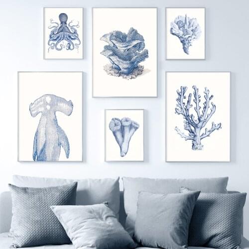 Fossil Coral Sea Fish Octopus Tree Vintage Wall Art Canvas Painting Nordic Posters And Print Wall Pictures For Living Room Decor