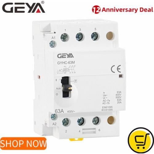 GEYA Contactor 4P 40A 63A 4NO OR 2NC2NO 220V/230V 50/60HZ Din Rail Household AC Modular Contactor Manually Operation