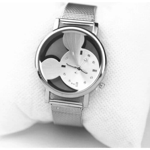 Fashion Mickey Cartoon Children Watch Transparent Hollow Women Watches stainless steel Quartz WristWatches Relogio feminino