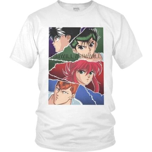 Yu Yu Hakusho Tshirts Men Harajuku Tees Top Cotton T Shirt Short Sleeve Manga Yusuke Urameshi Kurama Hiei Kuwabara T-shirts