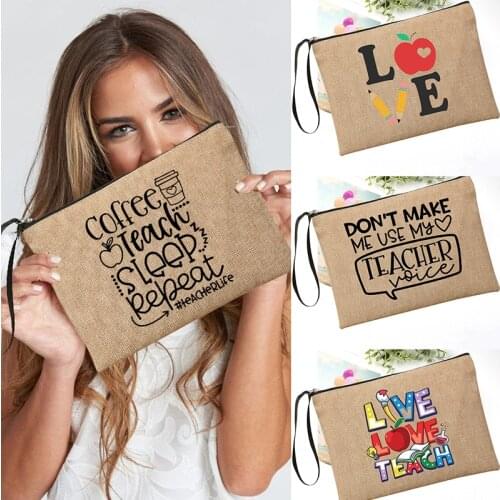 Teacher Survival Kit Makeup Bag Pencil Case Women Canvas Cosmetic Bag Zip Pouch Back To School Teachers' Day Best Gift