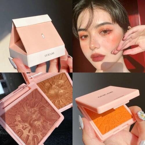Makeup Highlighter Bronzer Palette Face Blusher Baked Cheek Blusher Orange Red Color Pigmented Blusher paleta pe blush Cosmetic