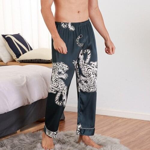 2021 New Style Men Tiger Pants Men Hot Underwear Red Navy Crane Silk Satin High Quality Casual Comfortable Nightgown Homewear