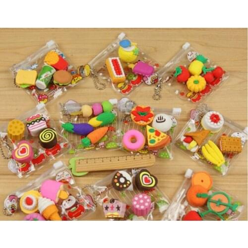 One set Cute Food Fruit Rubber Pencil Eraser Stationery Student Rewards Party Favor Gift