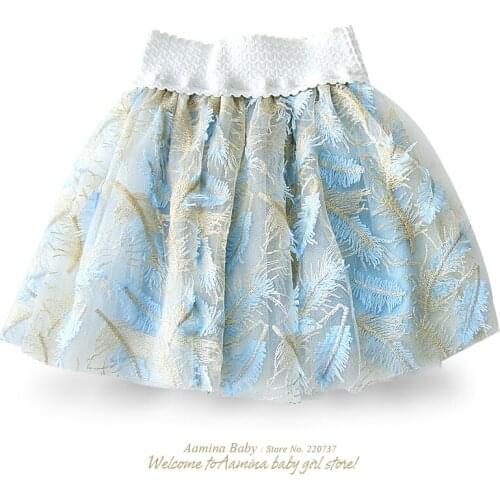 Wholesale Feather Sequined Embroidery Princess Toddler Baby Girls Tutu Skirt Pettiskirt for kids summer Tulle Dance Skirt 6p/lot