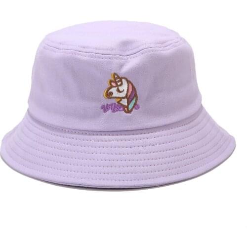 Casual Sun Hat Cute Bucket Hat Women Cartoon Unicorn Bob Hat Hip Hop Fishing Cap Summer Panama Fisherman Hat