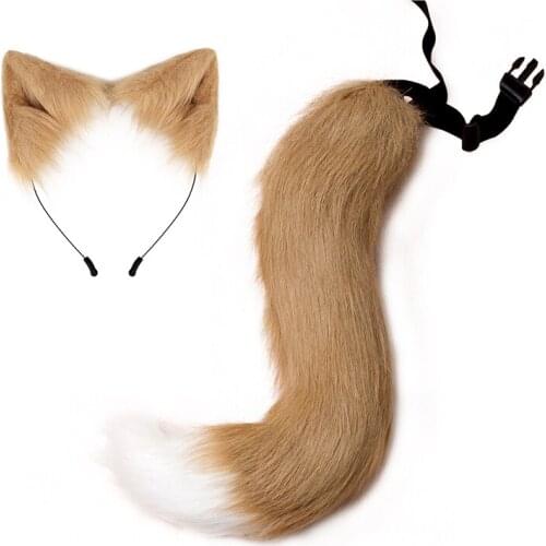 Sexy Woman Lovely Lolita Cat Fox Headband Tail Headdress Plush Ears Tail Anime Cosplay Props Cat Ears Hair Accessories Tail Set