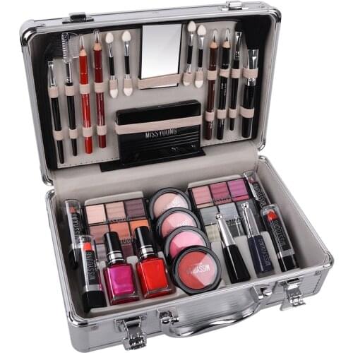 Professional Makeup Set Brushes Eyeshadow Palette Aluminum Box Mosituizer Blush Lipstick Lipgloss Mascara Lip Pencil Nail Polish
