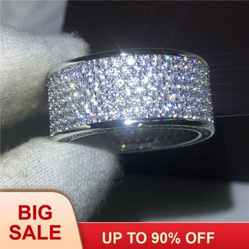 Luxury Full Round 320pcs AAAAA Cz Stone ring White Gold Filled Engagement wedding band rings for women Bridal Jewelry