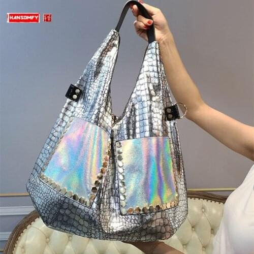 Luxury Fashion Leather Women Handbag Large capacity Portable Tote Bag New Rivets Sequined Shoulder Bag Glossy Hand Bag for Women