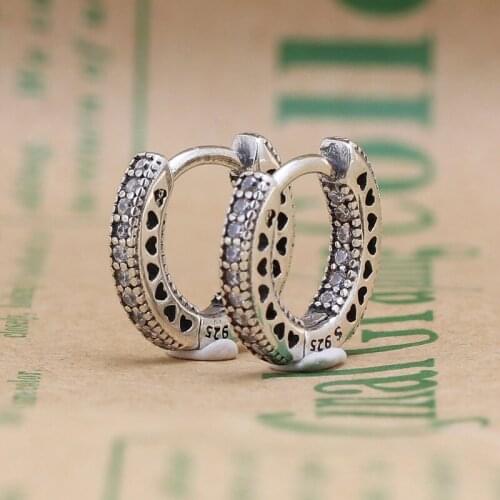 S925 Silver Zircon Pierced Heart Hoop Earring Silver Color Fashion Jewelry Women Gift Party