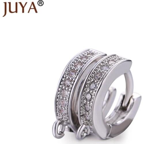 Shiny CZ Rhinestone Hoop Earrings Clasp Hooks Gold Rose Gold Black Earring Findings For Jewelry Making Earring Components