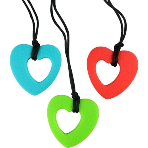 Silicone Baby Teether Heart Shape Pendant with Texture Chewy Teething Toy for Autism ADHD