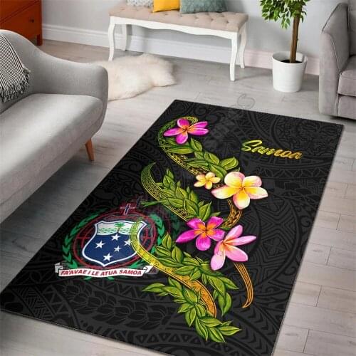 Tahiti Polynesian Area Rug Plumeria Tribal Floor Mat Rug Non-slip Mat Dining Room Living Room Soft Bedroom Carpet