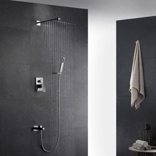 Vidric Wall Shower Set Square with Hand Shower in Wall Shower Faucet with Spout Rain Shower Set Chrome 8" 10" 12" ELK070