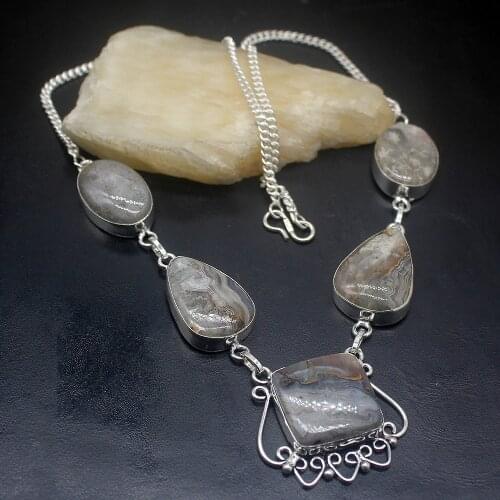 Gemstonefactory Jewelry Big Promotion Single Unique 925 Silver Hematite Ocean Jasper Women Links Necklace 50cm 20210109