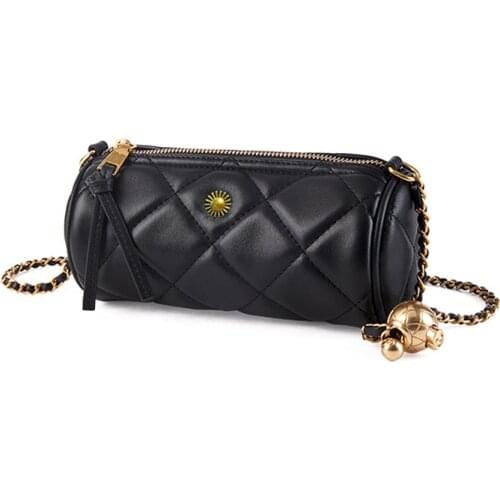 Head leather bag 2021 new fashion messenger bag womens leather bag chain bag small cylinder bag small golden ball