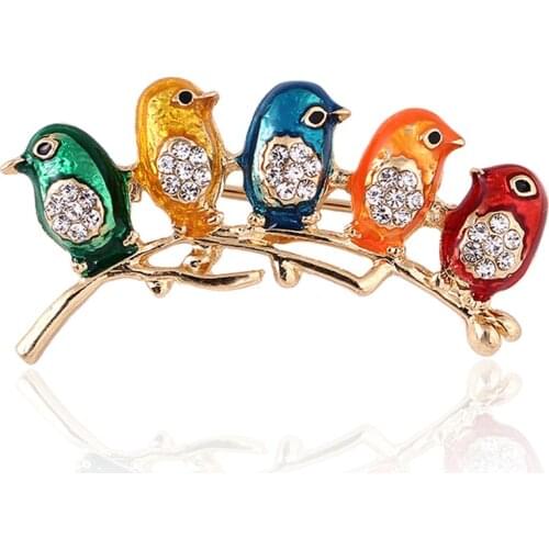 Cute Five Enamel Womens Sexy Metal Bird Brooch Jewelry Pins Brooches For Women Handmade Ladies Pin Badge Large Broches