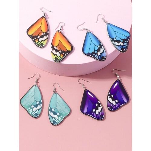 Fashion Women Jewelry Accessories Hyperbole Statement Natural Butterfly Shape Stainless Steel Ear Hook Long Hanging Earrings