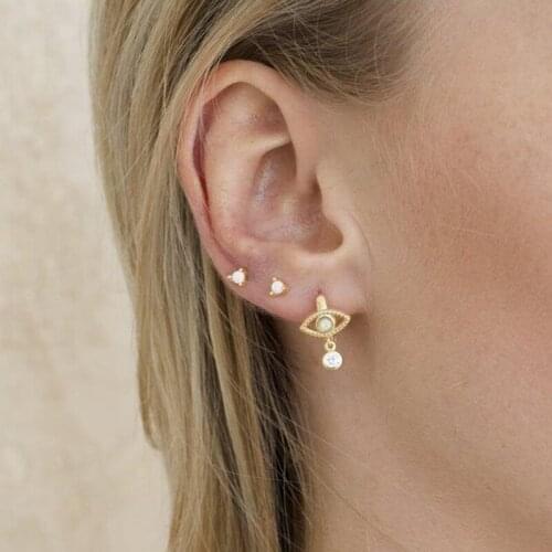 2020 New Arrival Lucky Evil Eyes Earring 925 Sterling Silver Gold Color Opal Zircon Tear Drop cz Hoop Earrings for Women Jewelry