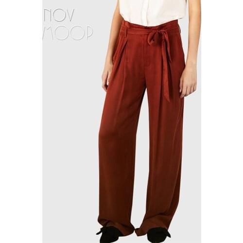 Korean fashion style summer wide leg pants women cupro trousers with long ribbon decor pantalones mujer spodnie damskie LT3086