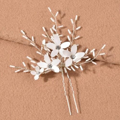Leaf Hair Pins Bridal Clips White Flower Opal Crystal Wedding Headpiece Handmade Women Hair Accessories Head Jewelry