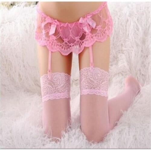 Women Sexy Lingerie Garters Bow Perspective Thigh-Highs Stockings Garter Belt Lady Erotic Suspender Intimates Soft Lace Garters