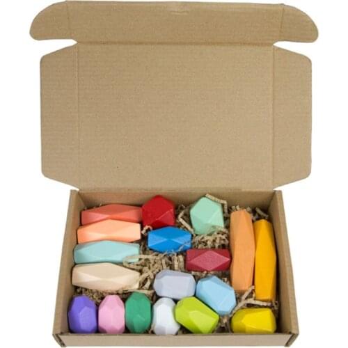 18 Pcs Children Wooden Colored Stone Stacking Game Building Block Kids Creative Educational Toys