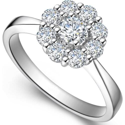 18K Au750 White Gold Ring Women Wedding Anniversary Engagement Party Ring Flower Round Moissanite Diamond Elegant Romantic Cute