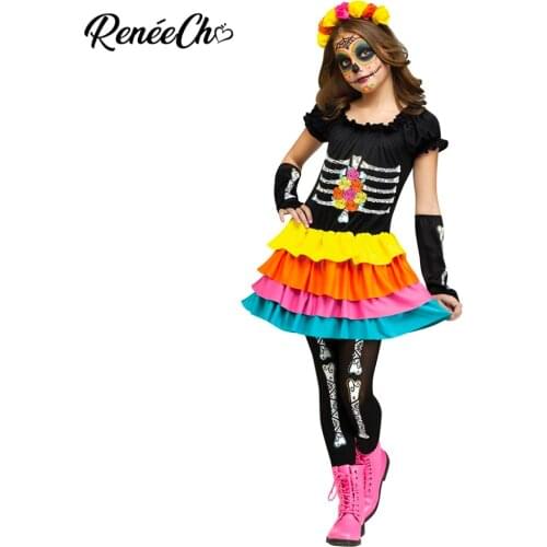 2018 Halloween Costume For Kids Day of the dead girls Dia De Los Muertos Child Costume Teen Halloween Dress For 10-15 T