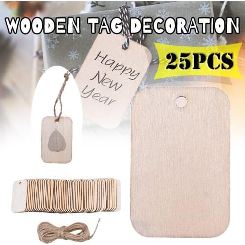 25pcs Nature Wood Slice Hanging Label Rectangular Unfinished Wooden Gift Tag With Rope Wedding Party DIY Crafts