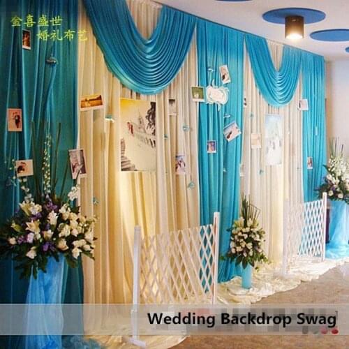 3X6M Ice Silk White Wedding Backdrop Curtains With Teal Blue Swag Pleated fabric For Wedding props stage Party Decorations t