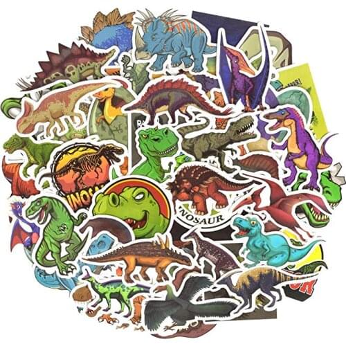 50pcs Waterproof Dinosaur Vinyl Stickers Jurassic Animal Decal Bomb Laptop Water Bottle Skateboard Decals Toys for Kids