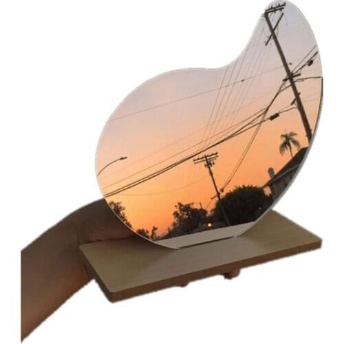 Acrylic Makeup Mirror Irregular Tabletop Vanity Mirror with Wooden Base for Home