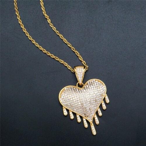 Lucky Sonny Drip Heart Gold Filled Accessory Hip Hop Bling Pendants & Necklaces Full CZ Iced Paved Heart Necklace Party Jewelry