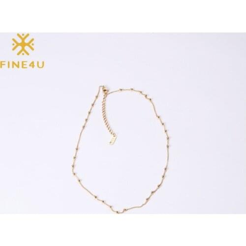 FINE4U N916 Stainless Steel Bead Chain Station Choker Necklace for Women Teen Girls 18 Inch