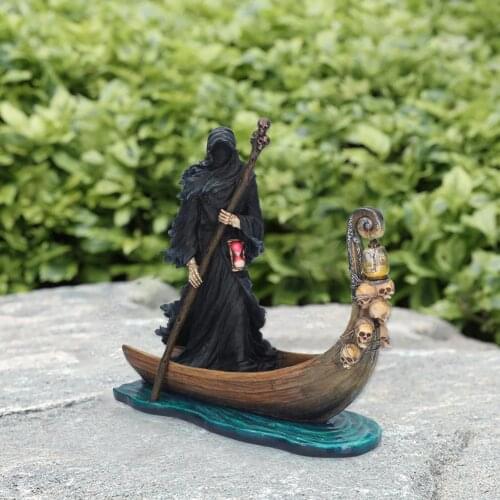 Black Man Rowing Boat Sculpture Resin Outdoor Garden Home Figure Figurine Furnishing Living Room Figure Statue Decor