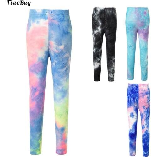 TiaoBug Kids Girls Tie Dye Print Elastic Waistband Stretchy Slim Fit Pants Leggings Trousers For Dance Running Sport Yoga