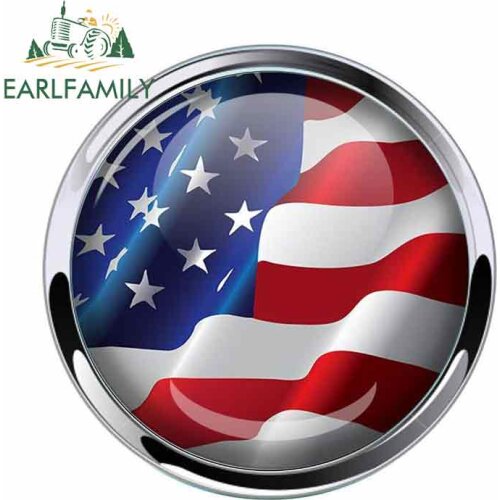 EARLFAMILY 13cm x 13cm American Flag Domed Emblem Car Sticker Metal Chrome Bezel Round Sticker Waterproof Vinyl Car Sticker