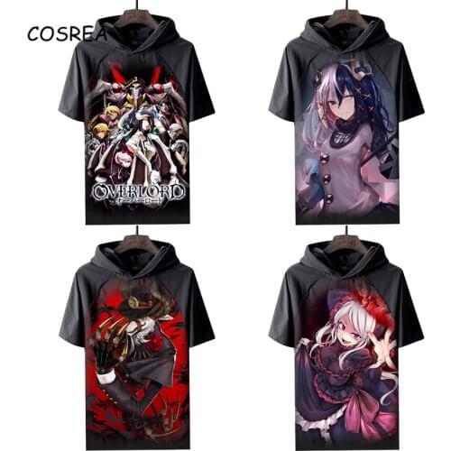 Anime Overlord Hooded Tshirt Cosplay Costume Men Women Loose Leisure Short Sleeve T-shirt Summer Girls Boys Halloween Party