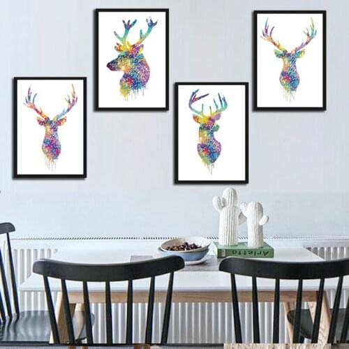 Deer Head Silhouette Canvas Painting Nordic Animal Colorful Pictures Print Poster Unframed Wall Art Pictures Living room Gallery