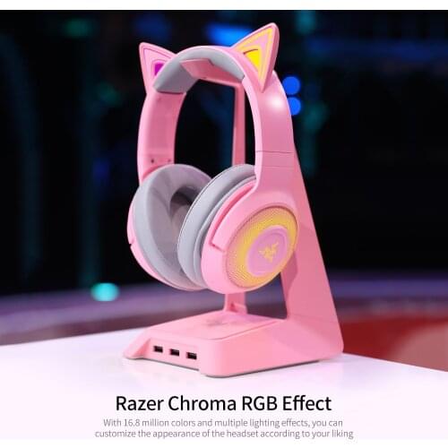 Razer Kraken Kitty Gaming Headset TNX 7.1 Surround Sound Headset with Active Noise Reduction Microphone 50mm Driver Unit Quartz