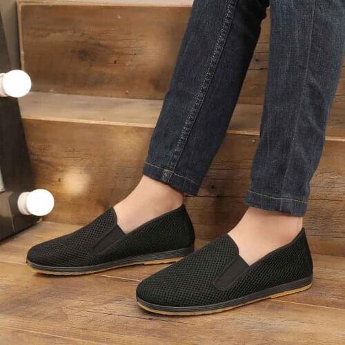 Chinese Traditional Martial Arts Shoes Men Kung Fu Wing Chun Tai-Chi Wushu Black Net Old Beijing Casual Shoes Sport Sneaker