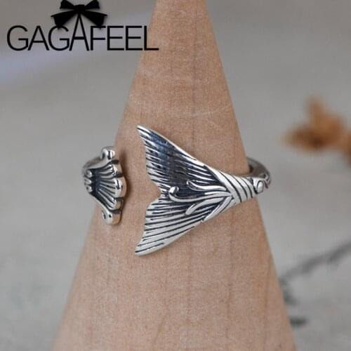 GAGAFEEL 925 Sterling Silver Vintage Fashion Silver Ring Womens Literary Simple Feather Tail Design Ring Fine Jewelry